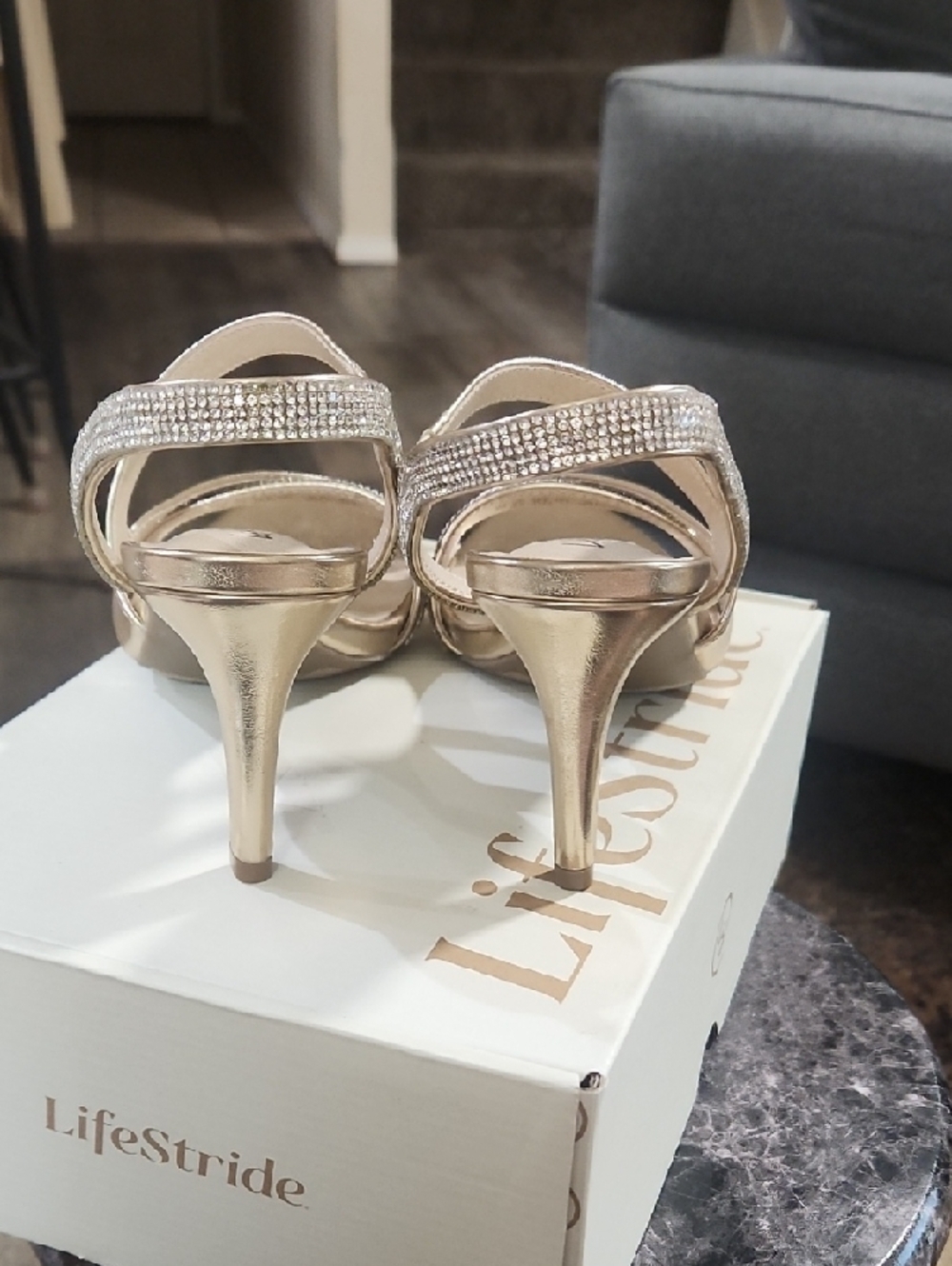 Life Stride Rose Gold Crystal Strap Wedge Sandals - Picture 6 of 7
